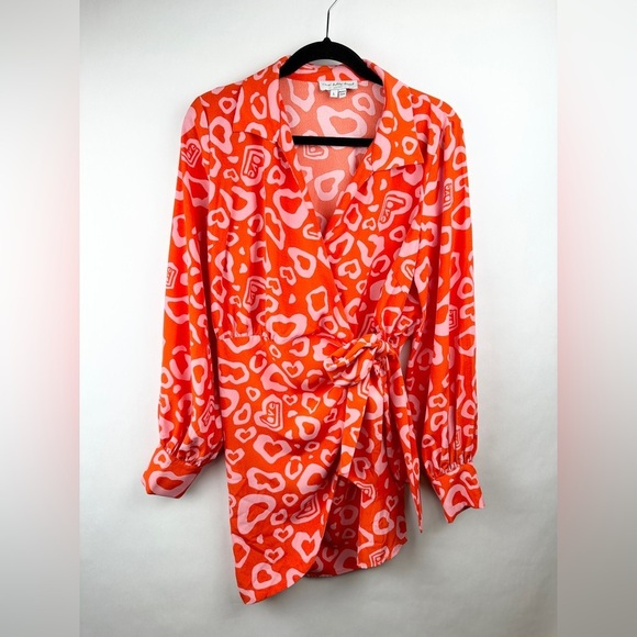 Red & Pink Never Fully Dressed Wrap Shirt Mini Dress | US Size Large - Picture 3 of 12